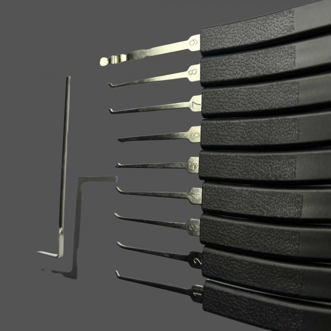 Close-up view of lock picking tool precision tip