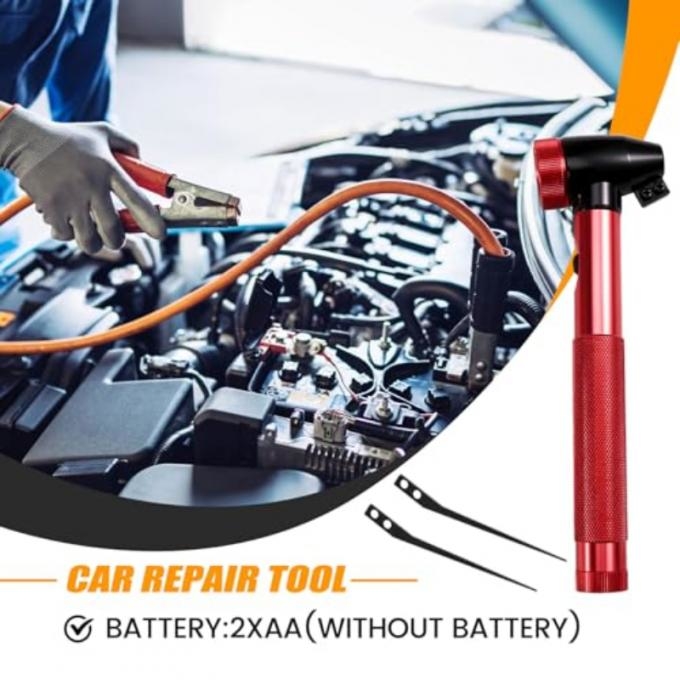 Close-up view of endoscope light probe and lock pick components