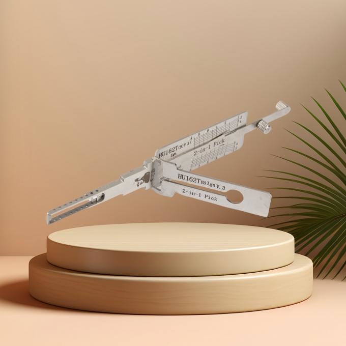 Lishi HU162T(9) tool demonstrating decoder scale and pick lever functionality