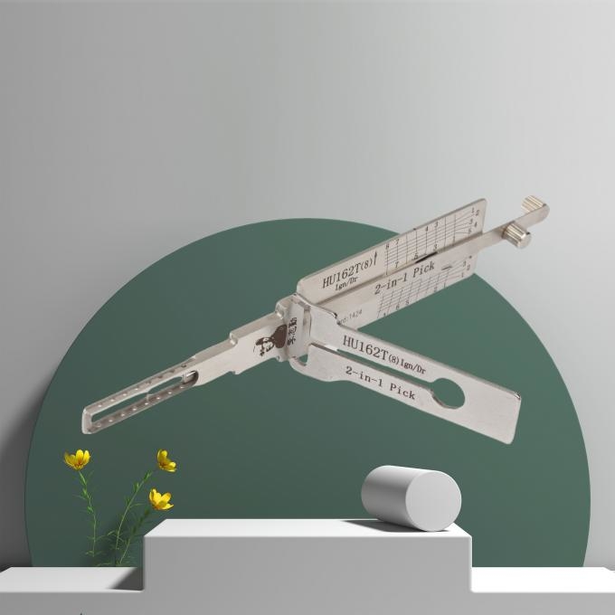 LISHI HU162T 2-in-1 Pick Tool in use - Showing decoder scale and picking mechanism