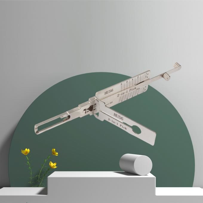 Close-up view of Lishi HU56 decoder tool in professional use