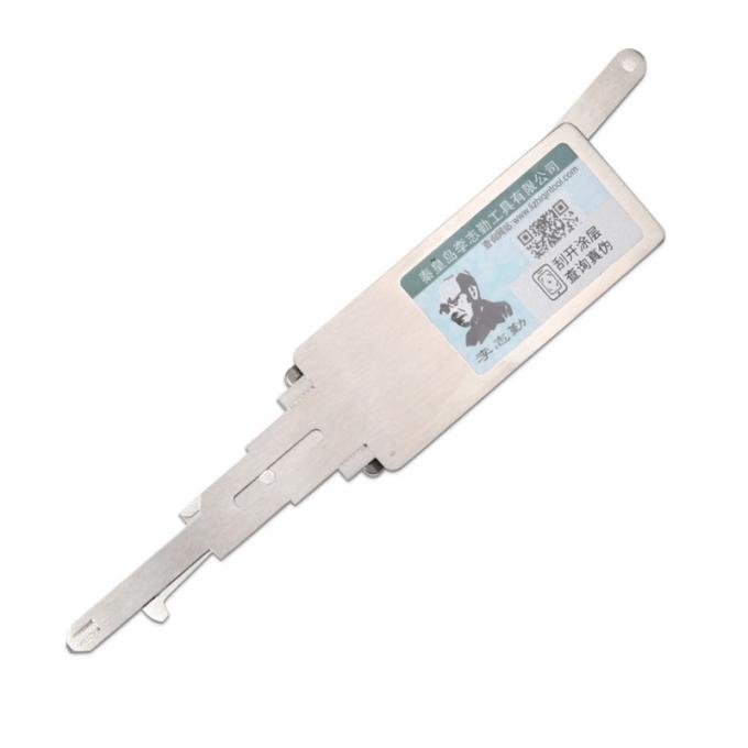 Close-up view of Lishi tool laser-etched scale and precision tip