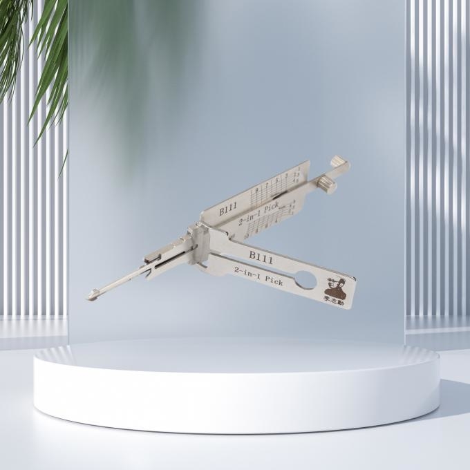 Close-up view of LISHI B111 tool showing keyway compatibility