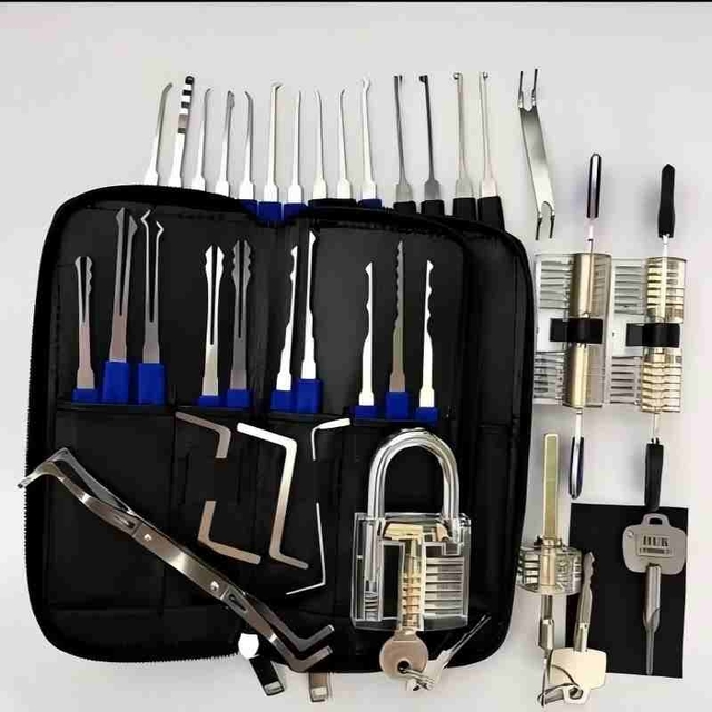 Anti-Rust Locksmith Tool Set with Fingerprint Unlock and 3 Transparent Padlocks for Professional Use